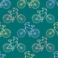 Rolling road adventure seamless pattern with doodle bicycles. Perfect print for paper, textile and fabric. Hand drawn vector illustration.