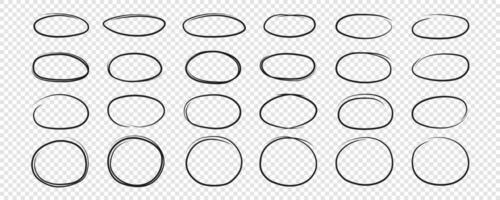 un conjunto de dibujado a mano círculos circulo garabatos para paso un nota. circular logo diseño elementos. pintada burbuja vector ilustración dibujado con lápiz o bolígrafo.