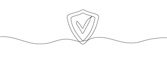 A defense shield with a flag drawn in one continuous line. Protection sign concept. Vector illustration.