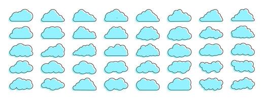 Collection of simple cloud icons, shapes, stickers blue color Linear set of clouds, symbol for your website design, logo. Vector graphic element