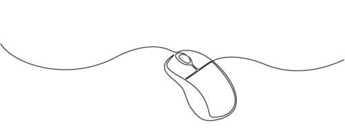 Continuous single line drawing of computer mouse icon. Vector illustration