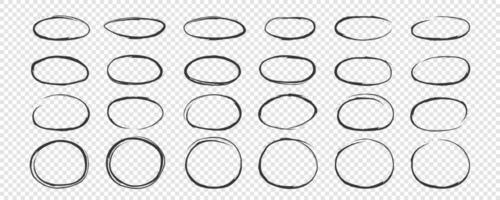 A set of hand-drawn circles.  Circle scribbles for passing a note. Circular logo design elements. Graffiti bubble vector illustration drawn with marker or chalk .