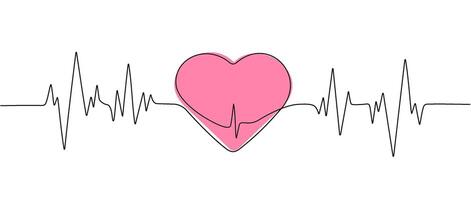 Continuous single line drawing heart pulse icon.      Heartbeat Logo  , Cardiogram. One line heartbeat graph.   Vector graphic illustration