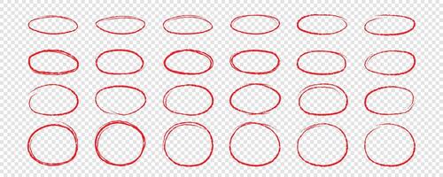 A set of hand-drawn circles.  Circle scribbles for passing a note. Circular logo design elements. Graffiti bubble vector illustration drawn with red marker or charcoal .