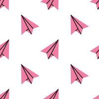 Vector cute seamless pattern with pink paper airplanes. Funny paper planes on white background. Wrapping and wallpaper design.