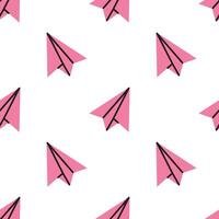 Vector cute seamless pattern with pink paper airplanes. Funny paper planes on white background. Wrapping and wallpaper design.