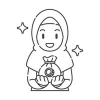 Ramadan activity girl vector arts. Islamic activities in daily. Cartoon character for children