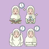 Ramadan activity girl vector arts. Islamic activities in daily. Cartoon character for children