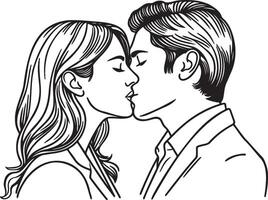 un Pareja besos línea ilustración. vector