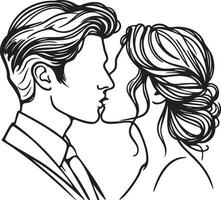 A Couple Kissing Line Illustration. vector