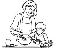 Woman Cooking at Home Drawing. vector