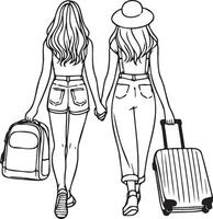 Two Girls Traveling with Luggage.