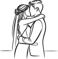 Groom and Bride Wedding Line Drawing. vector