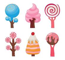 Caramel trees collection, sweet plant made from sugar vector