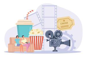 Online cinema concepts, pop corn and camera vector