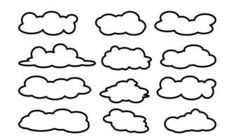 Set of cloud outline signs of different shapes in outline silhouette vector