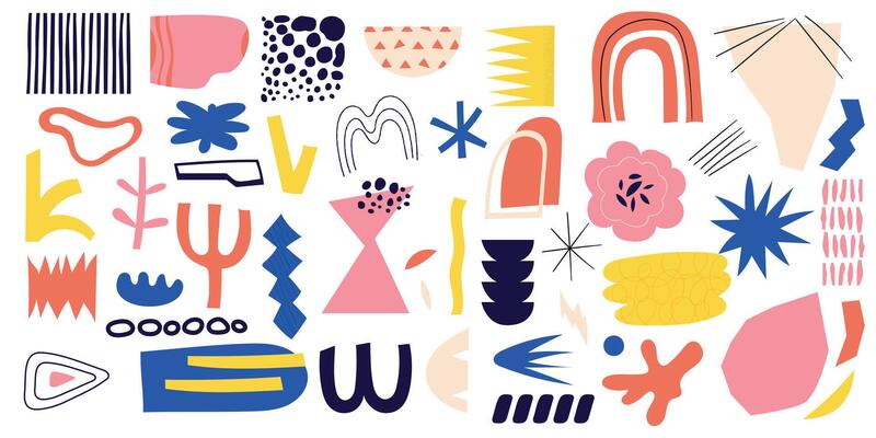 Abstract organic shapes. Floral nature doodle figures, cute brush scribble elements, messy geometric blot. Vector minimal childish hand drawn isolated collection