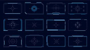 HUD frame. Sci-Fi game screen interface element, target border UI, futuristic digital aim panel, modern tech viewfinder. Vector game asset of aiming frames