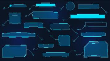futurista gritar títulos virtual ciencia fi caja de texto para hud. tecnología holograma datos marcos ciber ui llamadas digital diseño elemento vector conjunto