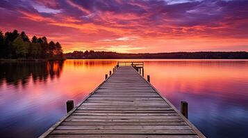AI generated reflection lake dock sunset ai generated photo