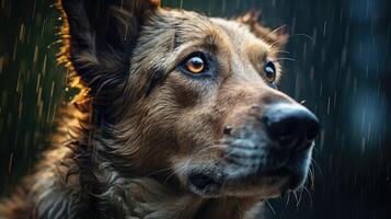 ai generado mojado perro en el lluvia ai generado foto