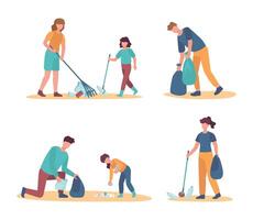 People collect trash and garbage, cleaning environment vector