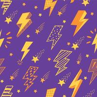 Lightning pattern. Seamless print with cartoon thunderbolt clipart elements of various shapes, electric power and thunder strike symbols. Vector texture