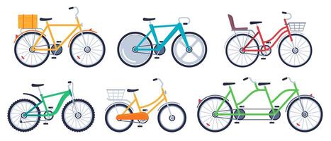 Bicycle of set color flat for adult and kids vector