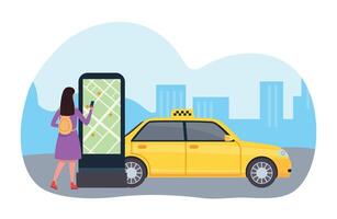 en línea Servicio Taxi solicitud con mapa ubicación vector