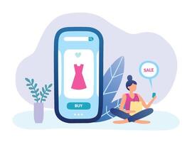 People buying in online shop with smartphone vector