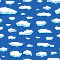 Floes ice pattern. Seamless print with blue frozen glacier pieces and floating icebergs, glacial fragments for wrapping paper textile fabric. Vector texture