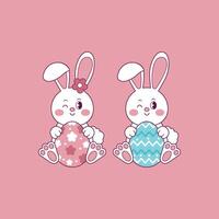 cute illustration of easter bunny hugging an easter egg vector