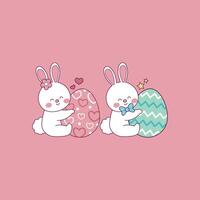 cute illustration of easter bunny hugging an easter egg vector