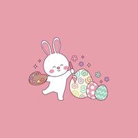 cute illustration of bunny decorating and painting easter eggs vector