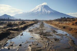 AI generated hiking trails and safari in kilimanjaro. generative ai photo