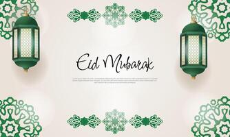 eid Mubarak antecedentes saludo tarjeta modelo blanco papel y verde mandala con Ramadán linterna. - vector. vector