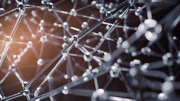 ai généré une détaillé vue de interconnecté sphères et lignes formant une complexe structure, représentation de interconnecté nœuds représentant une blockchain réseau, ai généré video