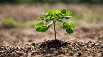 ai généré une fermer de une petit vert plante émergente de le sol, symbolisant croissance et Nouveau vie, fermer de une petit arbre croissance de le sol, Terre journée et environnement concept, ai généré video