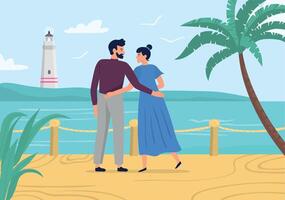 Man and woman on date at summer beach vector