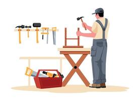 Carpentry workshop with work tools, repair and renovation vector