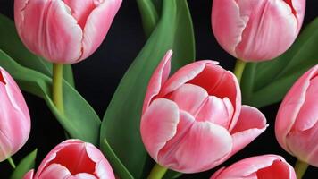 ai generado foto de dulce clásico rosado tulipán flor con hojas ilustración sin costura modelo. ai generado