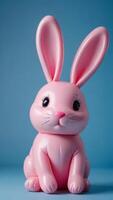 AI generated Photo Of Adorable Cute Pink Latex Rabbit Bunny With A Heartshaped Nose In The Shape Of A Balloon On A Soft Blue Background. AI Generated