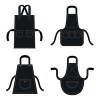 Black kitchens aprons of different shapes with pockets. Professional uniform for chef. Protective accessory vector