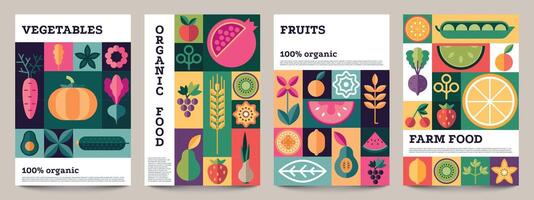 orgánico comida geométrico póster. mínimo resumen diseño de naturaleza orgánico vegetales para comida etiqueta o paquete. vector vegano folleto cubrir colección