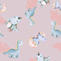 Childish seamless pattern with colorful dinosaurs pink background.Ideal for baby clothes, textiles, wallpaper, wrapping paper.Cute animal pattern background. vector