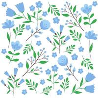 vibrante colección de azul floral ilustraciones en un blanco antecedentes vector