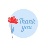 Red Flower Illustration With a Thank You Message on a Light Blue Background vector