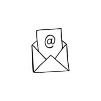 Hand-Drawn Doodle of an Email Envelope With At-Sign on Paper vector