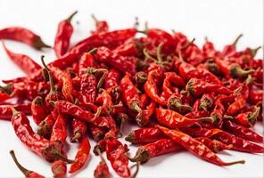 AI generated Dried red chili peppers over white background photo