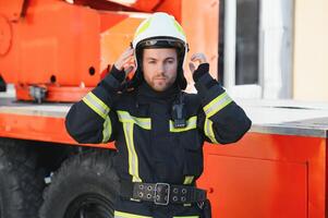 Fireman on duty,under exposed photo. photo